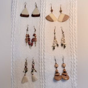 Lot of Vintage Brown & Beige Earrings 6 Pairs